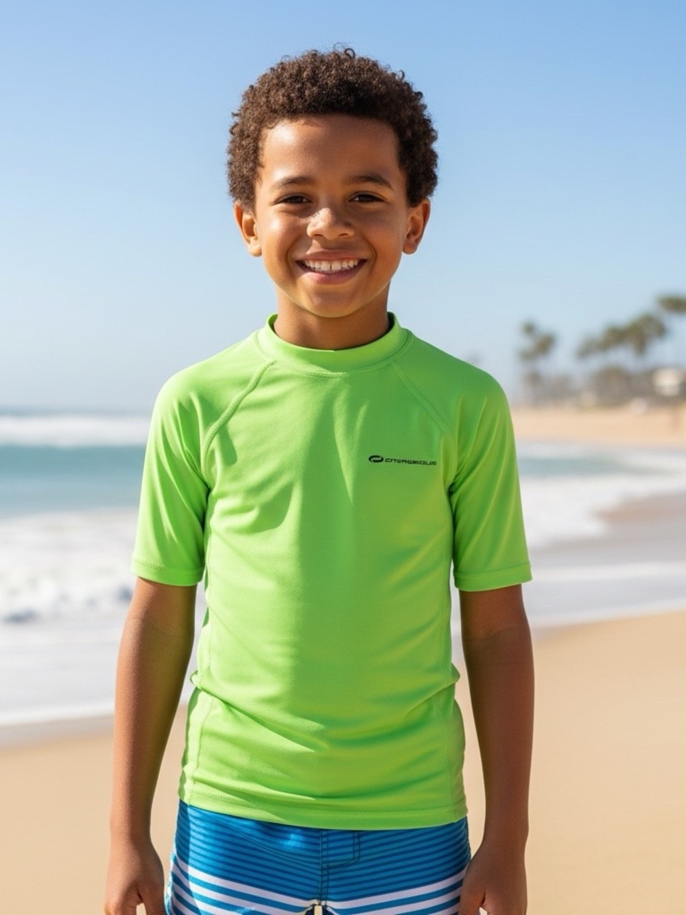 Youth O’Rageous rash guard Short Sleeve shirt neon Green size medium spandex